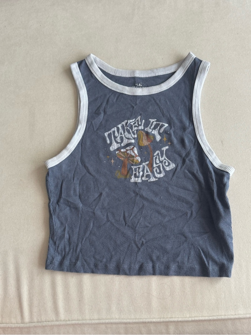 Hollister Ribbed Tank Top with Retro Graphic - Blue